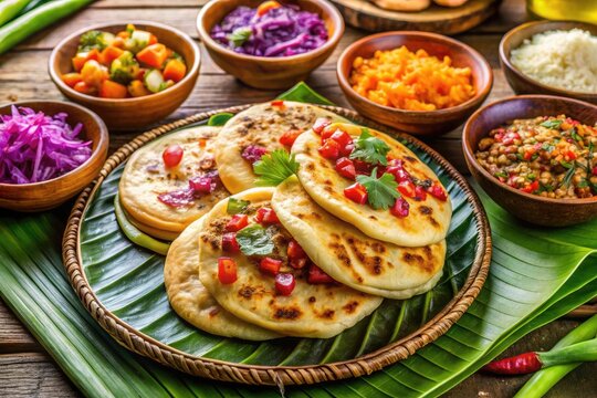 A Vibrant Display Of Pupusas, A Salvadoran Staple, Showcases The Unique Flavors And Culinary Traditions Of El Salvador.