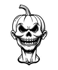 Halloween character face isolated on transparent background. Hand drawn vector illustration in comic style.
