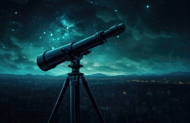 A telescope is positioned on top of a sturdy tripod, ready for stargazing or observing distant objects.
