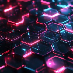 Futuristic Neon Hexagon Pattern: Minimalist Digital Background
