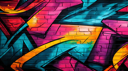 Fototapeta premium Bright graffiti wall textured background wallpaper design. vivid neon color palette. urban street art print. Graffiti. Illustration