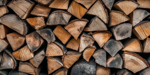 Fototapeta premium Textured Close Up of Stacked Natural Wood Logs, Perfect for Rustic Backgrounds and More