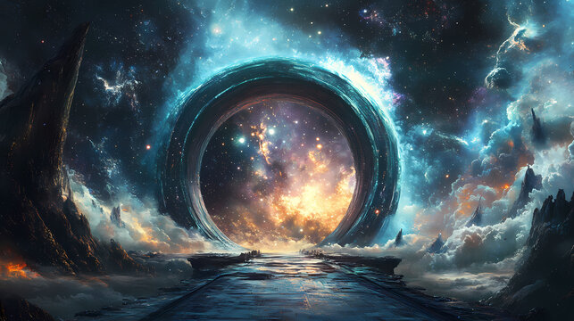 Captivating cosmic dreamscape a visually stunning interstellar bedroom portal to unlock the mysteries of the universe. Parallel Universe. Illustration