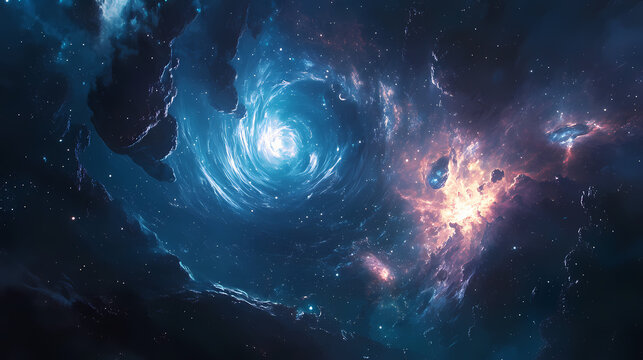 Captivating cosmic dreamscape a visually stunning interstellar bedroom portal to unlock the mysteries of the universe. Parallel Universe. Illustration