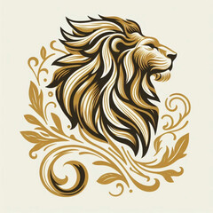 a stylized, artistic of a lion’s head in gold colours.