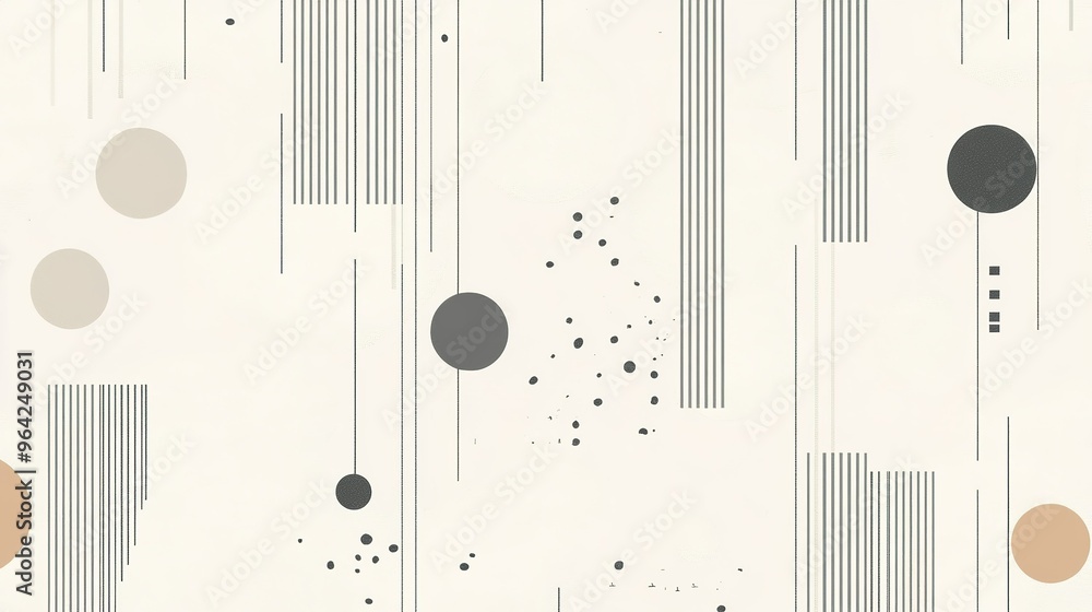 Poster abstract design featuring vertical lines and circular shapes in muted colors, creating a modern and 