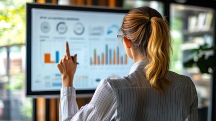 Businesswoman Analyzing Data On Screen