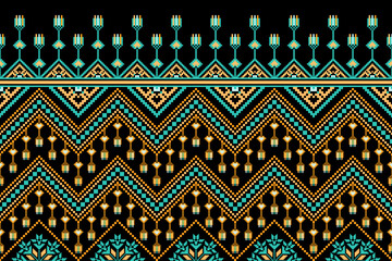 Cross stitch pattern concept. Cross stitch pattern showcasing traditional ethnic geometric pattern, Design for textile, background,carpet,wallpaper,clothing,wrapping,Batik,fabric,Vector illustration.