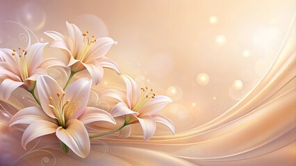 Beautiful soft peach-lavender background with fluid patterns and glowing lilies