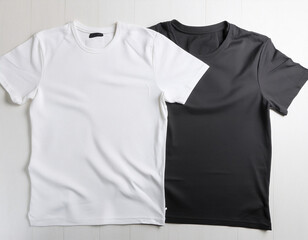 T shirt mockup template. Black and white t-shirt with empty copy space. Tshirt blank for retail, portfolio art or marketing advertisement.