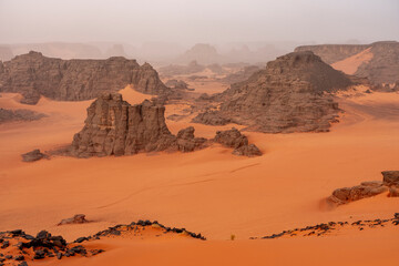 Landscape of Sahara desert in famous area of Djanet.