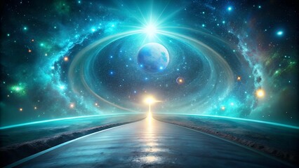 Magical universe with turquoise paths, high detail background. Perfect for: Science fiction events, fantasy art exhibitions, cosmic celebrations