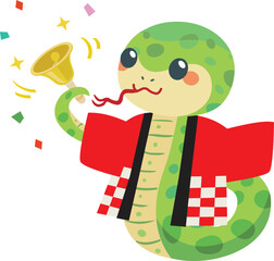 セールでハンドベルを持つ巳年のかわいい蛇