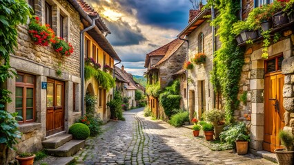 Fototapeta premium Scenic old town street landscape. Perfect for: Travel blogs, Historical exhibitions, Urban art shows