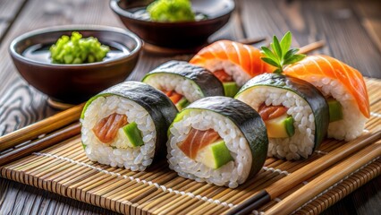 composition of sushi hosomaki with salmon
