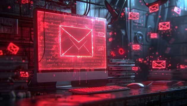 Rote gef&auml;hrliche E-Mail und Viren auf dem Computer