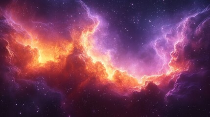 Fototapeta premium A vibrant nebula with bright, fiery colors and swirling clouds of gas and dust against a backdrop of twinkling stars.