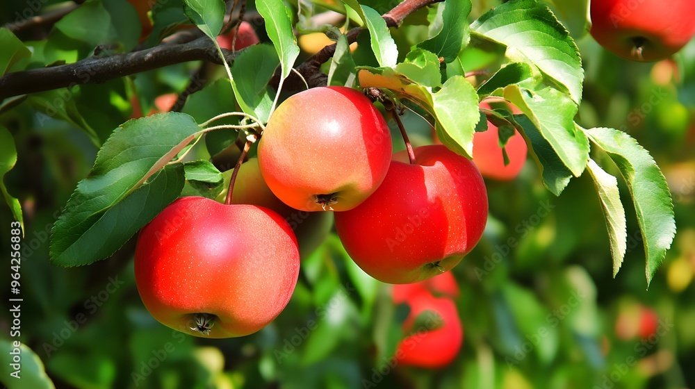 Poster close-up of red apples on a tree branch.