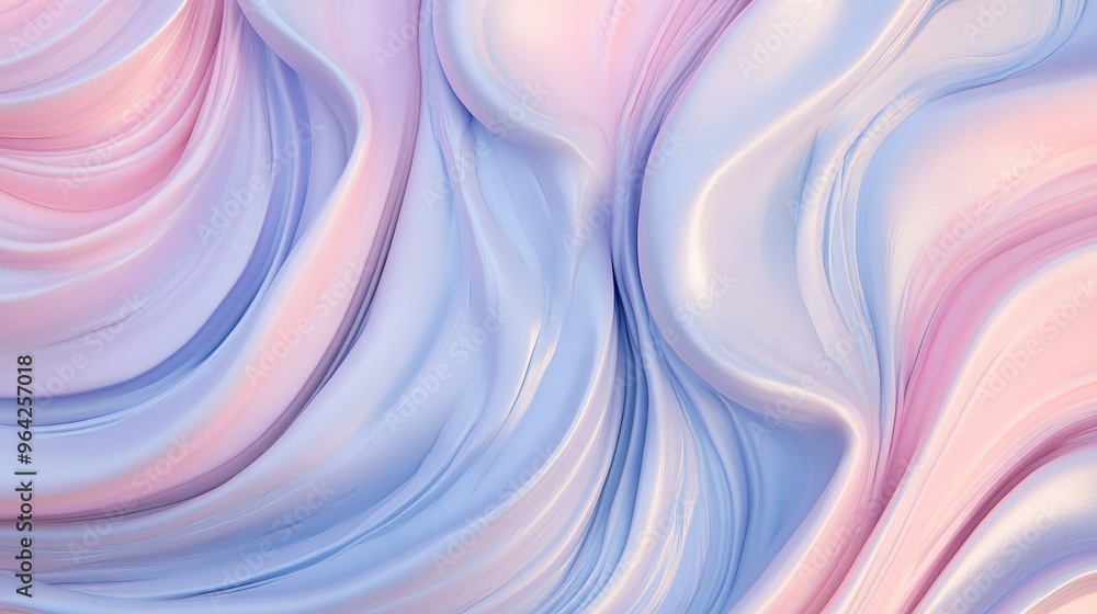 Poster soft pastel swirls of pink and blue create a calming abstract pattern in a smooth flowing design, pe