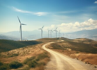 Obraz premium Wind Turbines on Grassy Hill