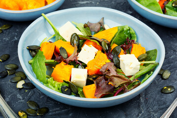 Tasty salad with feta and Hokkaido pumpkin
