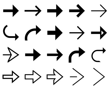 Arrows vector. Set flat different arrows isolated on white background.