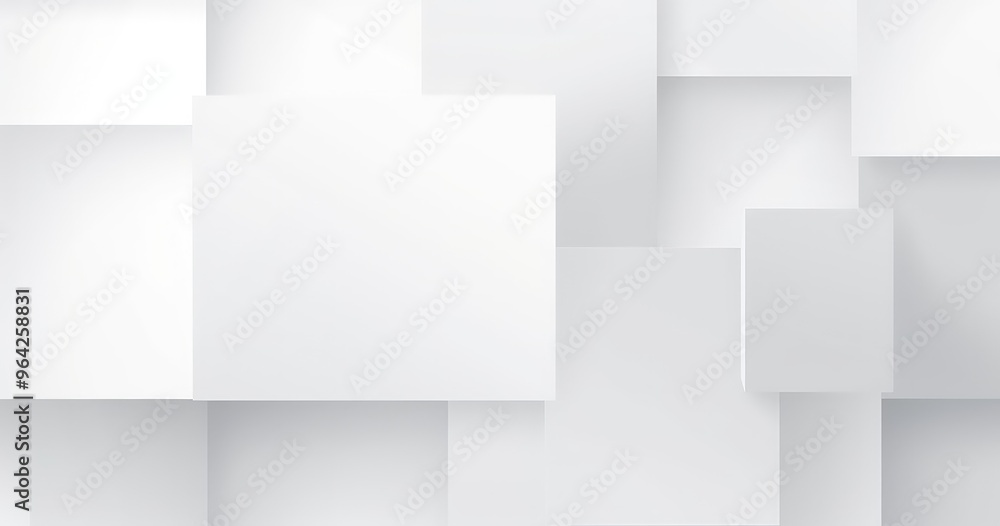 Poster A modern abstract background featuring overlapping white squares and rectangles, creating a clean and minimalistic design.