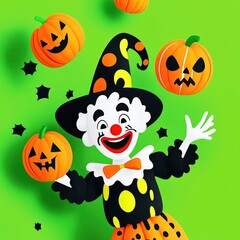 Fototapeta premium Happy Halloween Clown Juggling Pumpkins