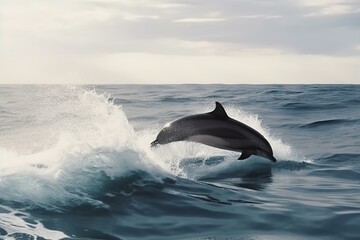 Fototapeta premium Playful Dolphin Couple Leaping Through Ocean Waves