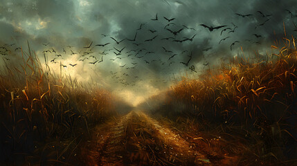 Spooky haunted cornfields 