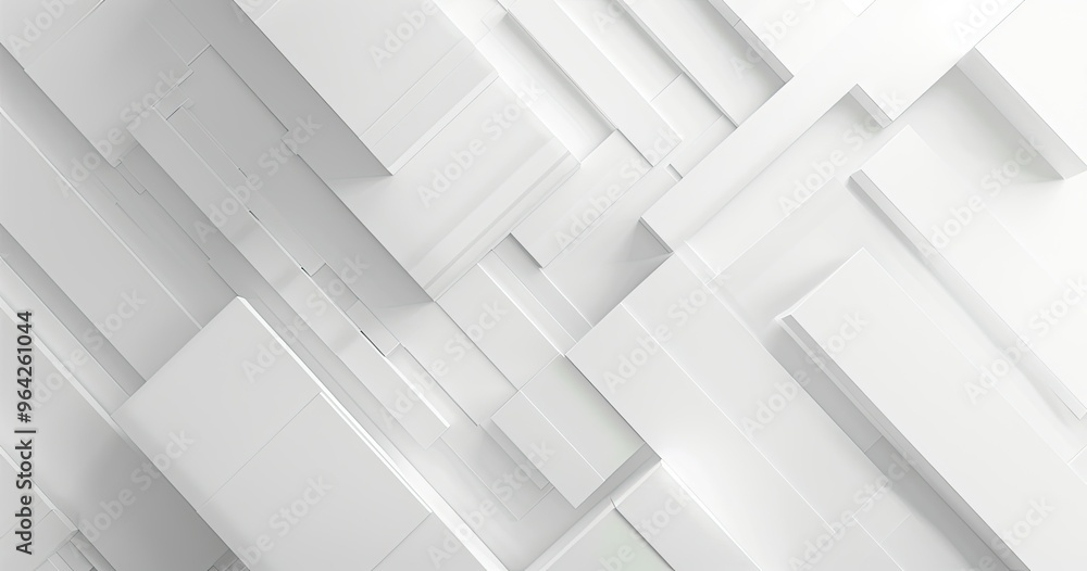 Poster A modern abstract composition featuring layered white geometric shapes, creating depth and texture.