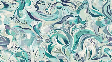 Colorful abstract marbled design featuring swirling patterns in shades of teal, white, and gray, ideal for use in modern decor or artistic projects