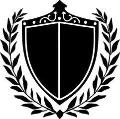 Black Shield Emblem with Laurel Wreath Design