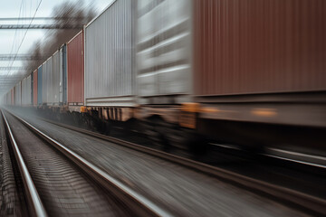 Obraz premium Cargo Train in Motion | Efficient Freight Transport Across Railways for Global Supply Chain