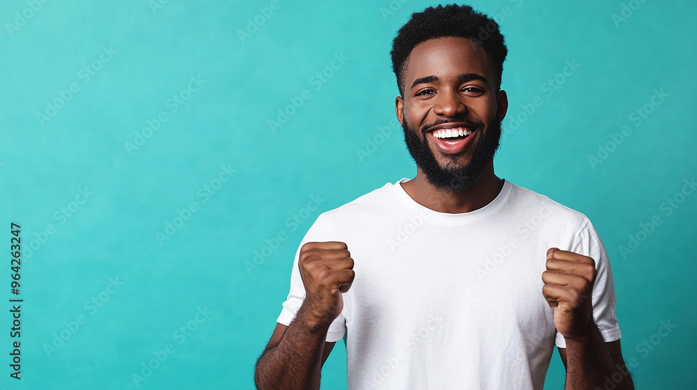 Wall mural happy african-american man smiling on colorful background