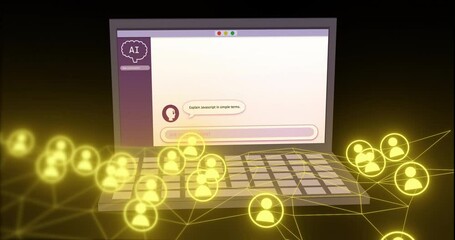 AI chatbot explaining JavaScript over network of connected users - Powered by Adobe