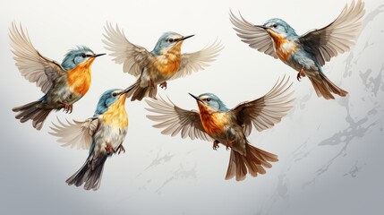 Flying birds group transparent. Birds isolated on white.