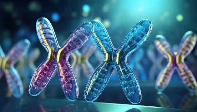3D Render of X Chromosomes in Blue and Purple