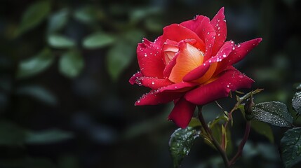 Obraz premium A Single Red Rose with Dew Drops