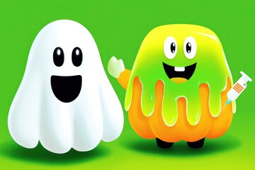 Obraz premium Cute Ghost and Slime Pumpkin Friends for Halloween