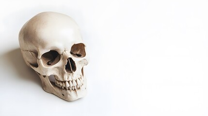 Obraz premium A human skull sits on a white background.