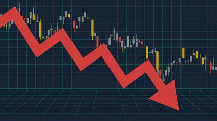 Naklejka premium Dramatic Financial Market Downturn Red Arrows and Plummeting Stock Chart Highlight Economic Decline