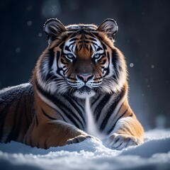 Majestic Siberian Tiger Resting in the Snowy Z7 II Capturing Its Icy Breath and Soft Sunlight