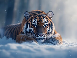 Majestic Siberian Tiger Resting in Serene Snowy Z7 High Definition Capture