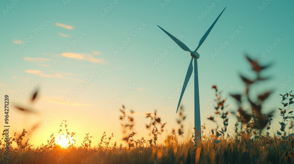 Canvas Prints Wind turbine in a field at sunset.