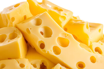 Piece of cheese with holes isolated on white background