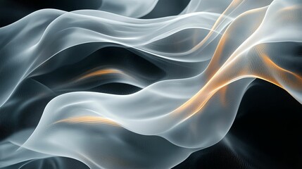 Obraz premium Abstract Golden and White Waves on Black Background