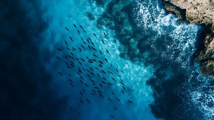 Mesmerizing Aerial Perspective of Undulating School of Fish in Turquoise Ocean