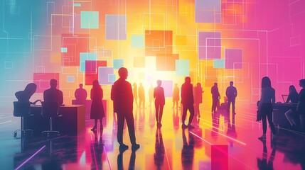 colorful painting of many people