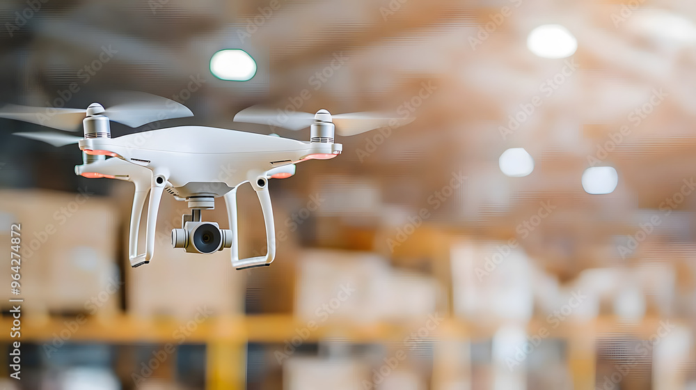 Poster drone capturing aerial views of a large logistics hub | advanced technology for efficient supply cha